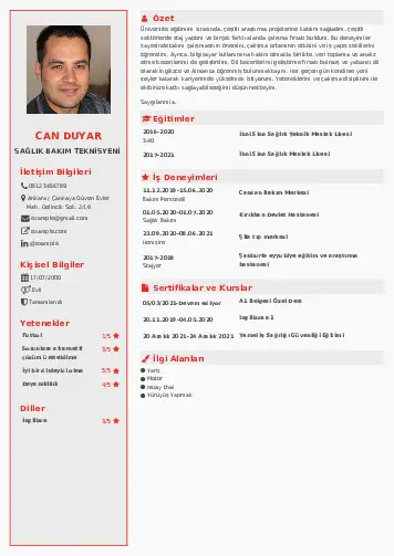 Hasta Bakıcı Cv Örnekleri cv indir